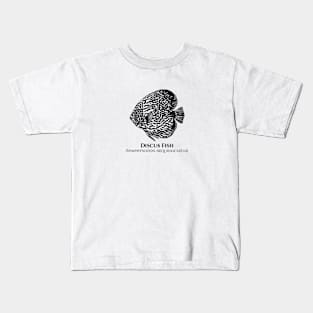 Discus Fish with Common and Latin Names - black and white Kids T-Shirt